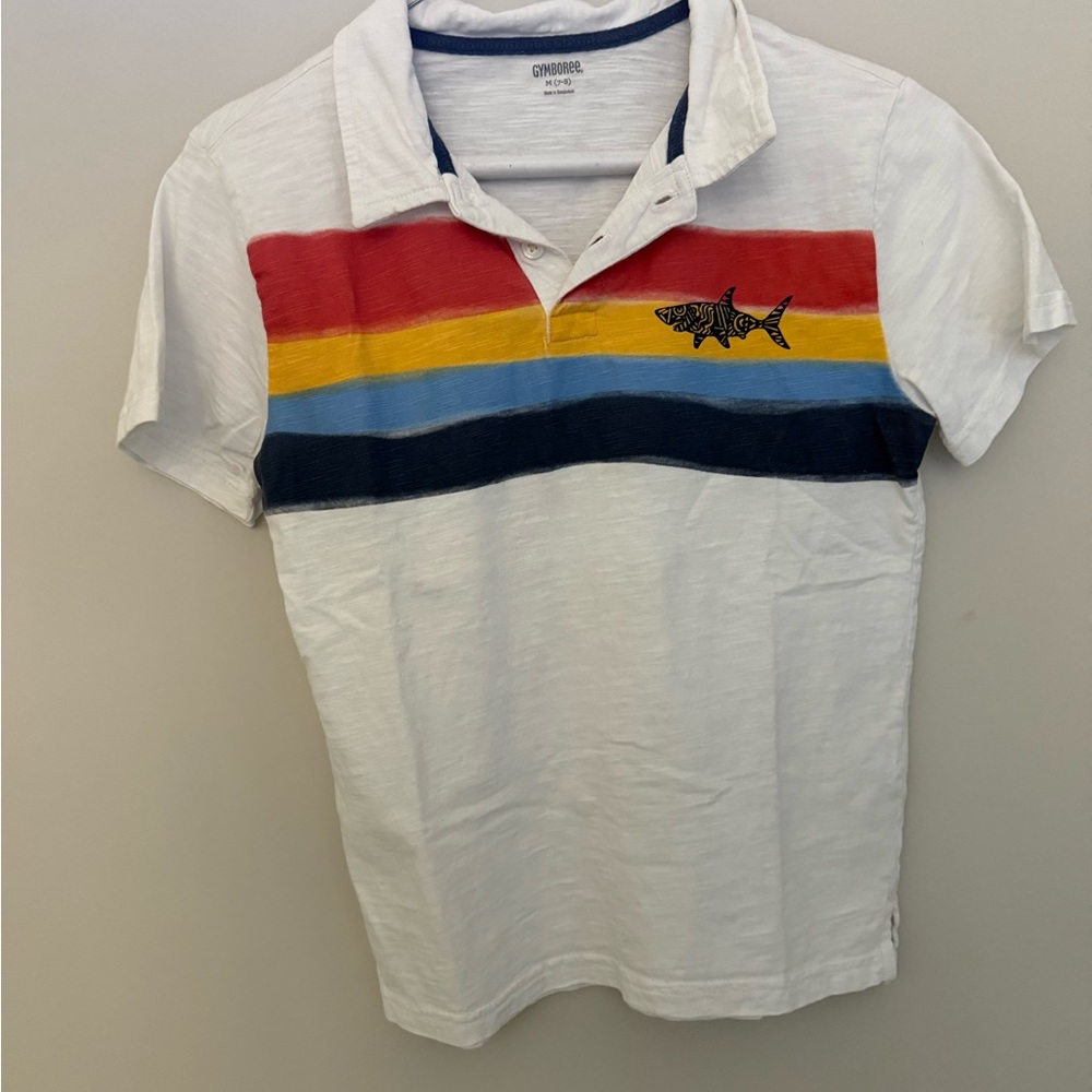 Gymboree White Polo with Red, Yellow, and Blue Stripes